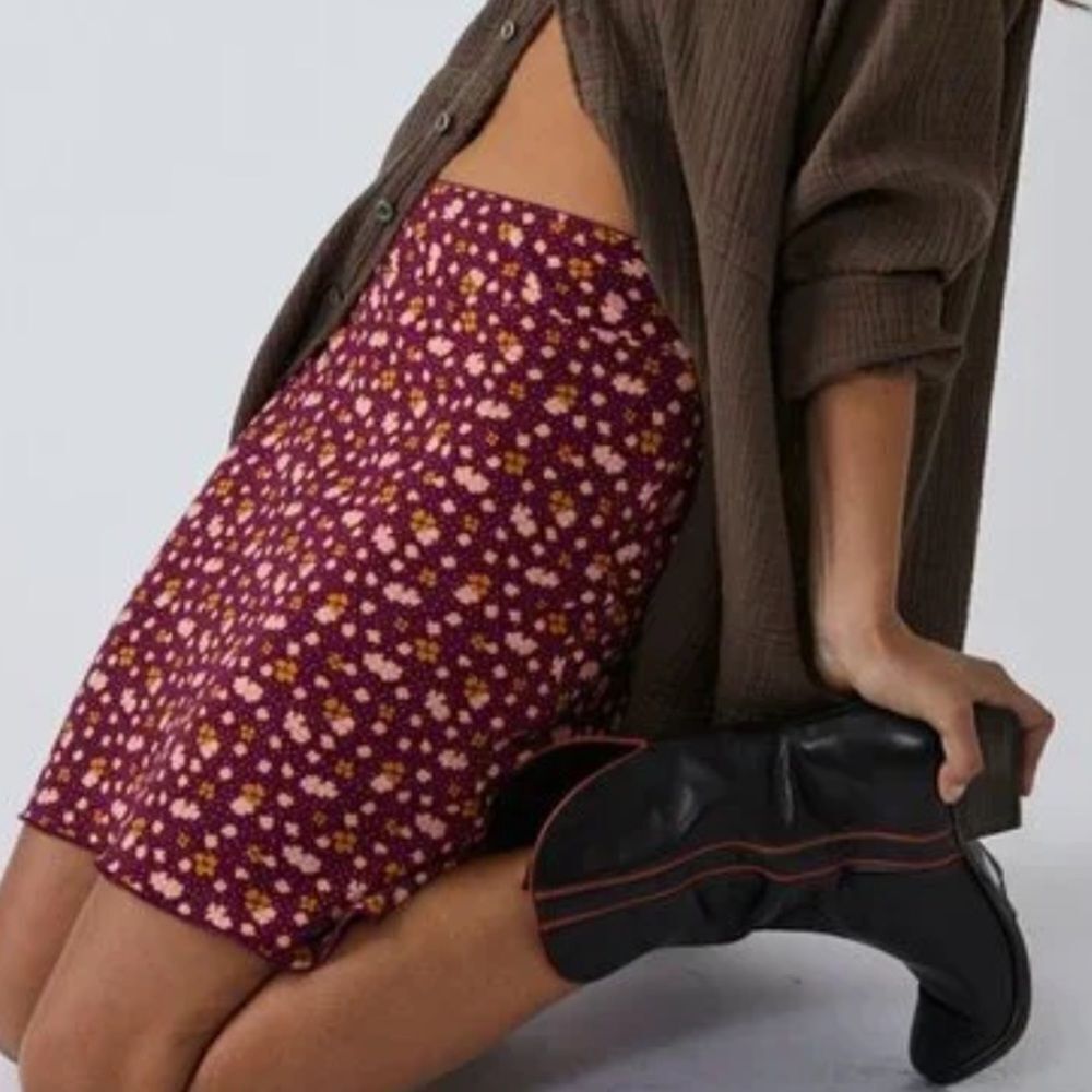 NWT Free People IRL Midi Skirt A Line Floral Ruffled Trim Viscose 6 Modest Chic